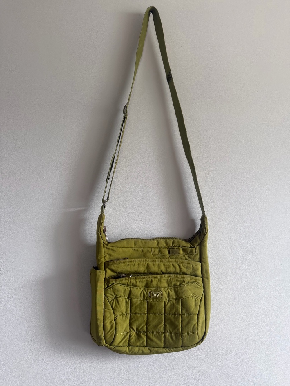Lug Olive Green Quilted Crossbody Bag – Multi Pocket Travel / Everyday Purse